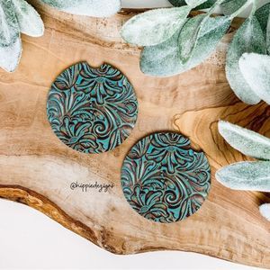 Turquoise Flowers Coaster Set  | Car Accessories